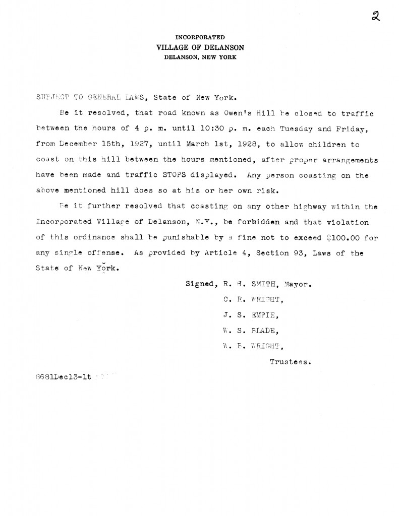 Coasting ordinance