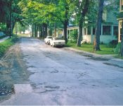 Looking north with back to Thousand Acre Road - White Funeral Home, Shafer Home, Meyers’ Home M-16