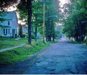 Standing in front of the phone company, looking at the Intersection of West & East Shore Rd and Main Street, currently the Barton property.