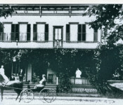 The Central House on Main Street built in 1892. Richard Mackey, proprietor shown with horse and wagon. Old Central House burned in 1891 along with the Shoudy House and the Gardner Enders store. It was located opposite the Fire House Parking lot. Courtesy of the Duanesburg Historical Society.