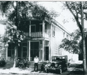 Galen White stands outside the White and Farquhar Funeral Home, currently the Whtie Van Buren Funeral home abt 1927. Courtesy of the Duanesburg Historical Society.