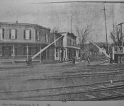 On the left was the Shoudy House , Gardener and Enders Grocery store with the Central House in the rear. All three stores burned down in the1891 fire.
