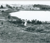 This 1910 photo shows the Delanson Reservoir which was built in 1895 by the D&;H railroad to provide water for the locomotives and homes in the Village. Courtesy of the Duanesburg Historical Society.