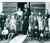Toad Hollow School c. 1885 located on Cole Road near the Normanskill. John Delamater was the teacher. In the early days, Delanson was known as Toad Hollow and then Quaker Street Station. Courtesy of the Duanesburg Historical Society.